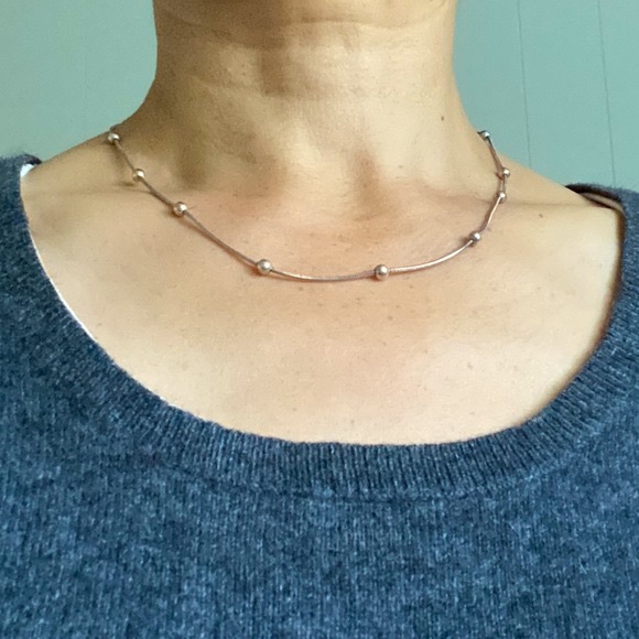 Italy 925 silver bead station chain necklace, 18” - Picture 2 of 5